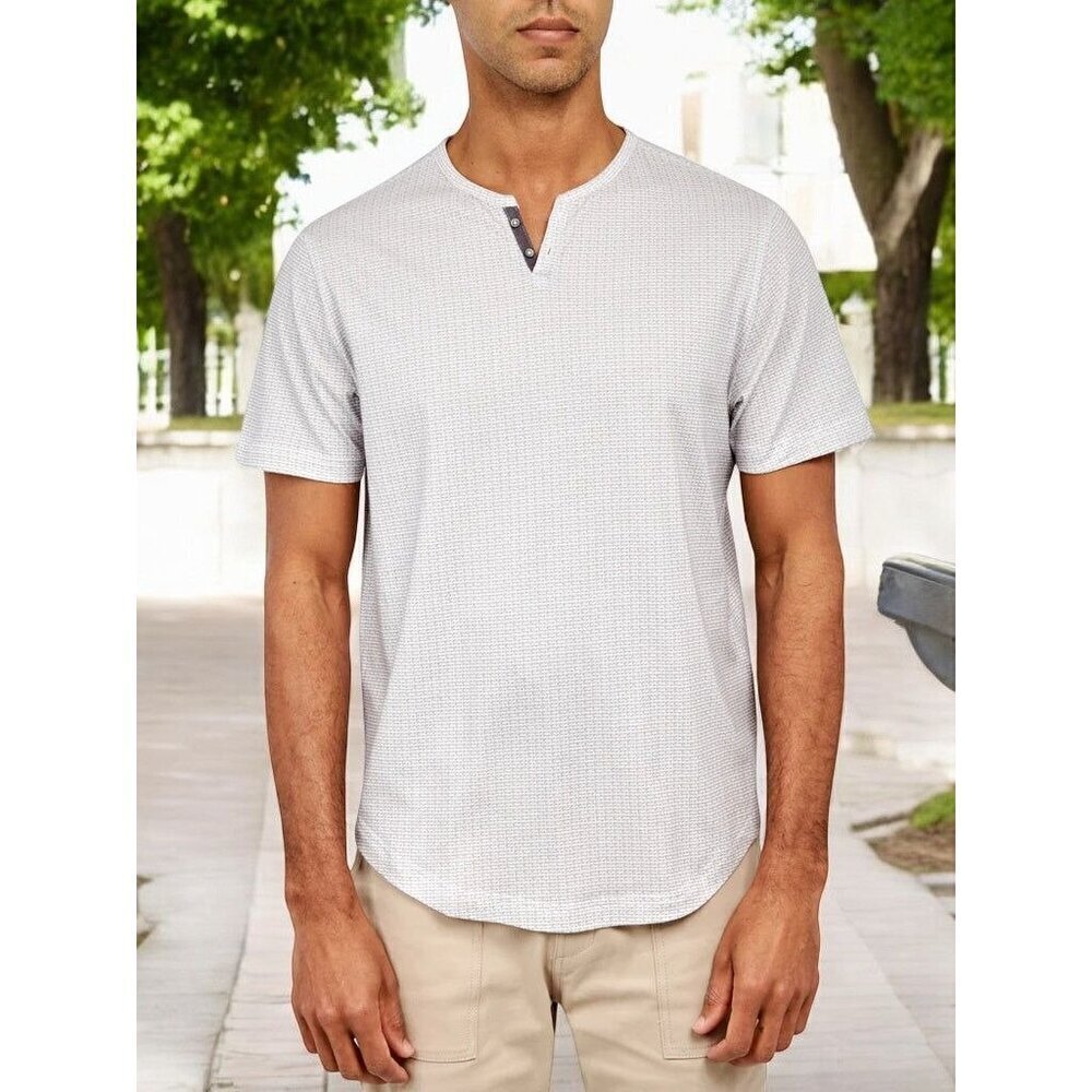 Construct Mens Short Sleeve Cotton Henley Taupe Shirt Subtle Pattern NEW 3XL